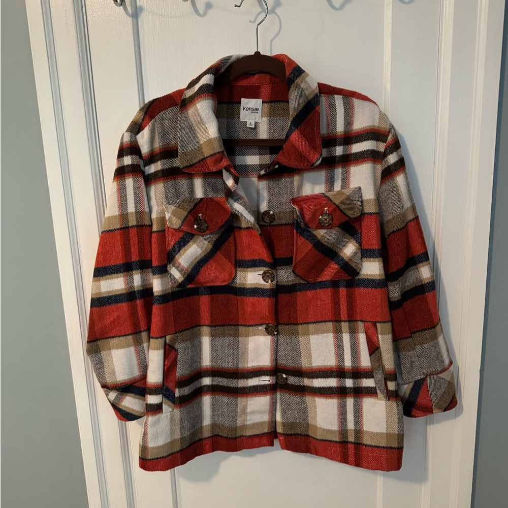 Kensie Rust and Brown Plaid Jacket